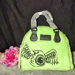 Von Dutch Green and Black Furry Bowling Bag